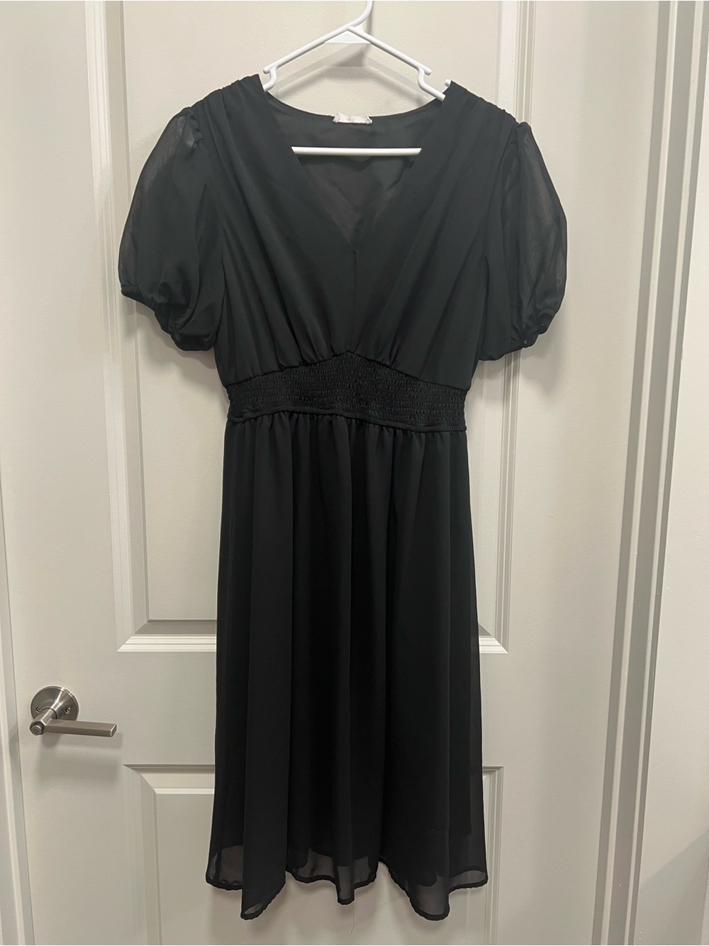 EUC Black V-Neck Smocked Waist Midi Dress